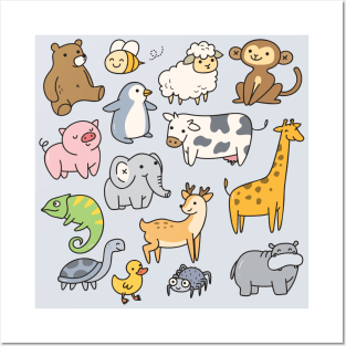 Cute Baby Animals Doodle Drawing Posters and Art